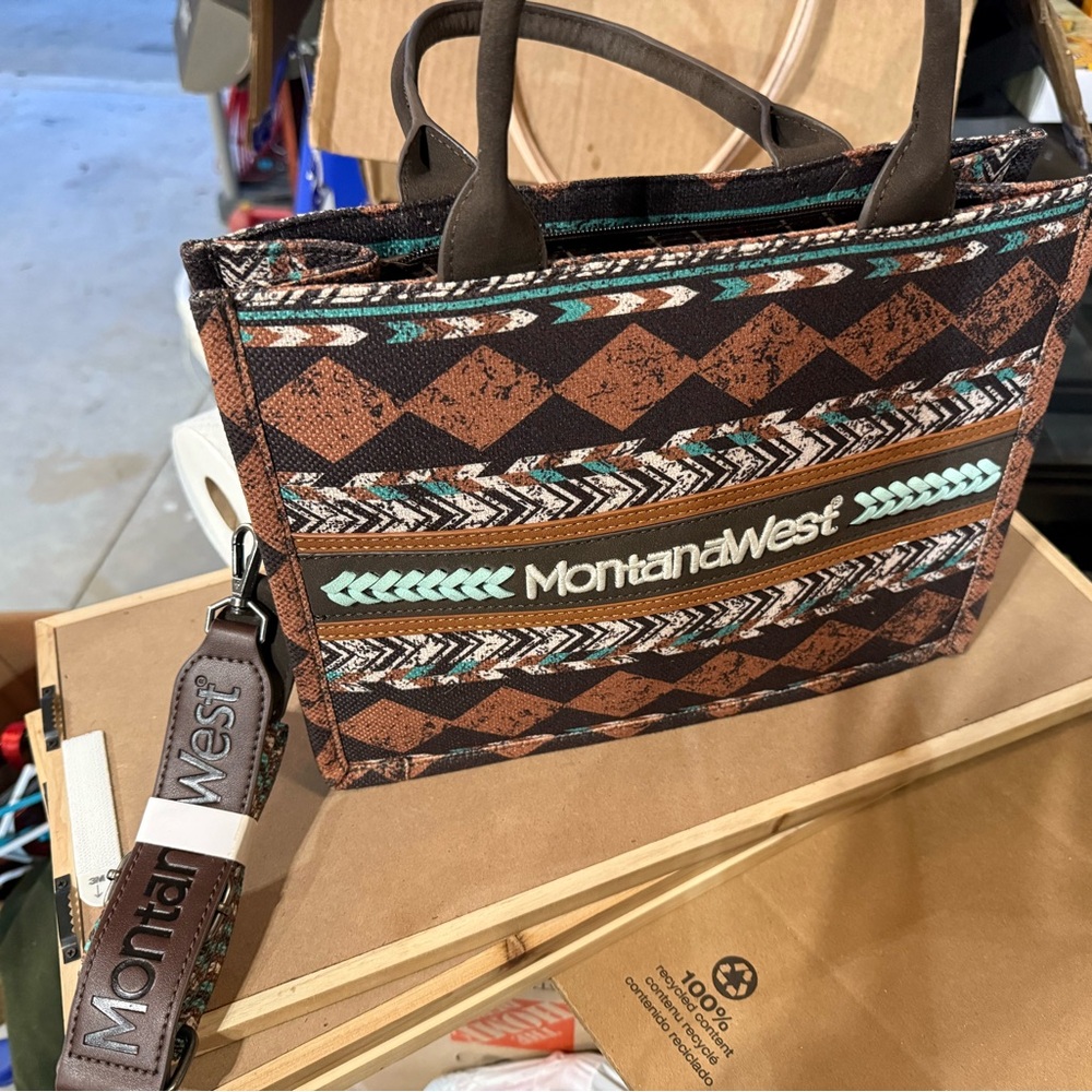 Montana West Brown and Teal Patterned Handbag